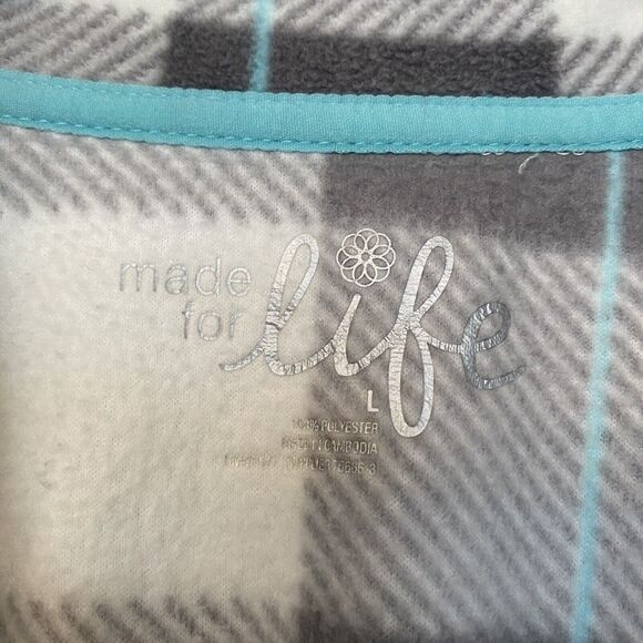 Made for Life fleece Zip Up vest size large White Plaid Turquoise - Picture 3 of 6
